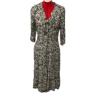 Jamie Brooke 90s Floral Cottagecore Button Down Dress Tie Neck Size L Grunge